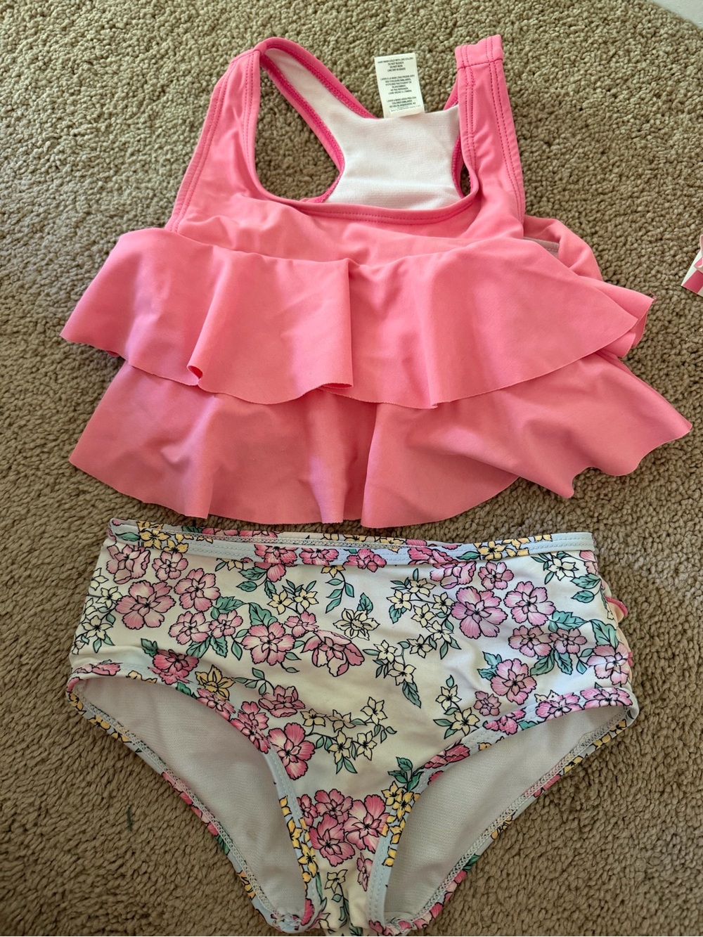 Ruffle Butts Pink Girls Swim Top with Ruffle Detail